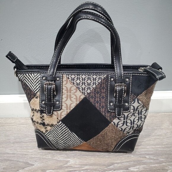 Fossil Women's Shoulder Bag Leather Colorblock Patch Work Suede Tan Brown READ - Picture 1 of 16